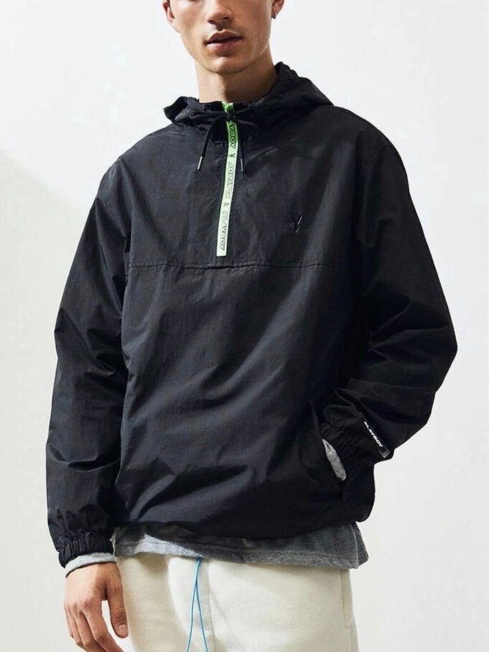 🐰🖤 Playboy x PacSun Anorak Windbreaker Jacket Black Neon Green Mens Large L